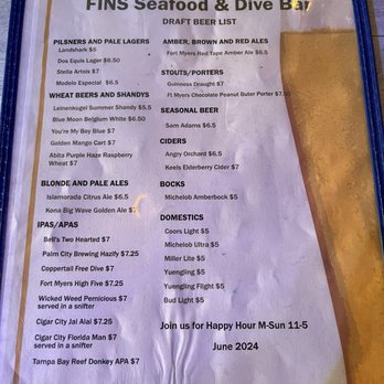 FINS Seafood & Dive Bar - Nice beer list. 7/13/2024 - Seafood Near Me - Cape Coral, Florida FINS Seafood & Dive Bar - Nice beer list. 7/13/2024 - Seafood Near Me - Cape Coral, Florida