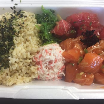 Poke District - Salmon and ahi mix with original sauce and brown rice - Seafood Near Me - Orange, California