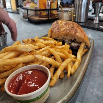 Fork & Fire - Hanger Steak sandwich (lunch menu til 3pm EST) with fries, YUM - New American Near Me - Farmington, Connecticut