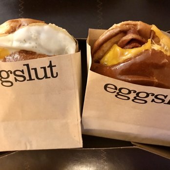 Eggslut - Sausage egg sandwich (L) bacon egg sandwich (R) - Breakfast & Brunch Near Me - Los Angeles, California