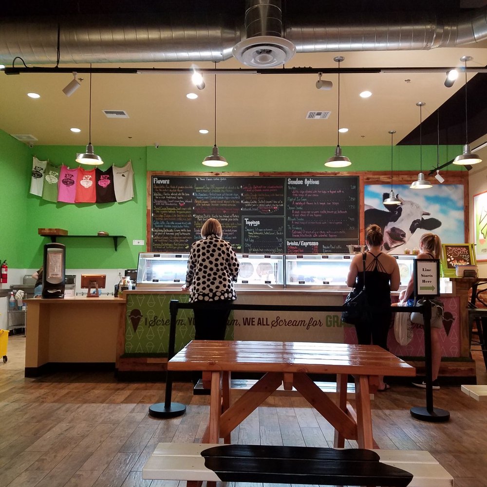 The Screamery - Plenty of these picnic tables for inside seating. - Ice Cream & Frozen Yogurt Near Me - Phoenix, Arizona
