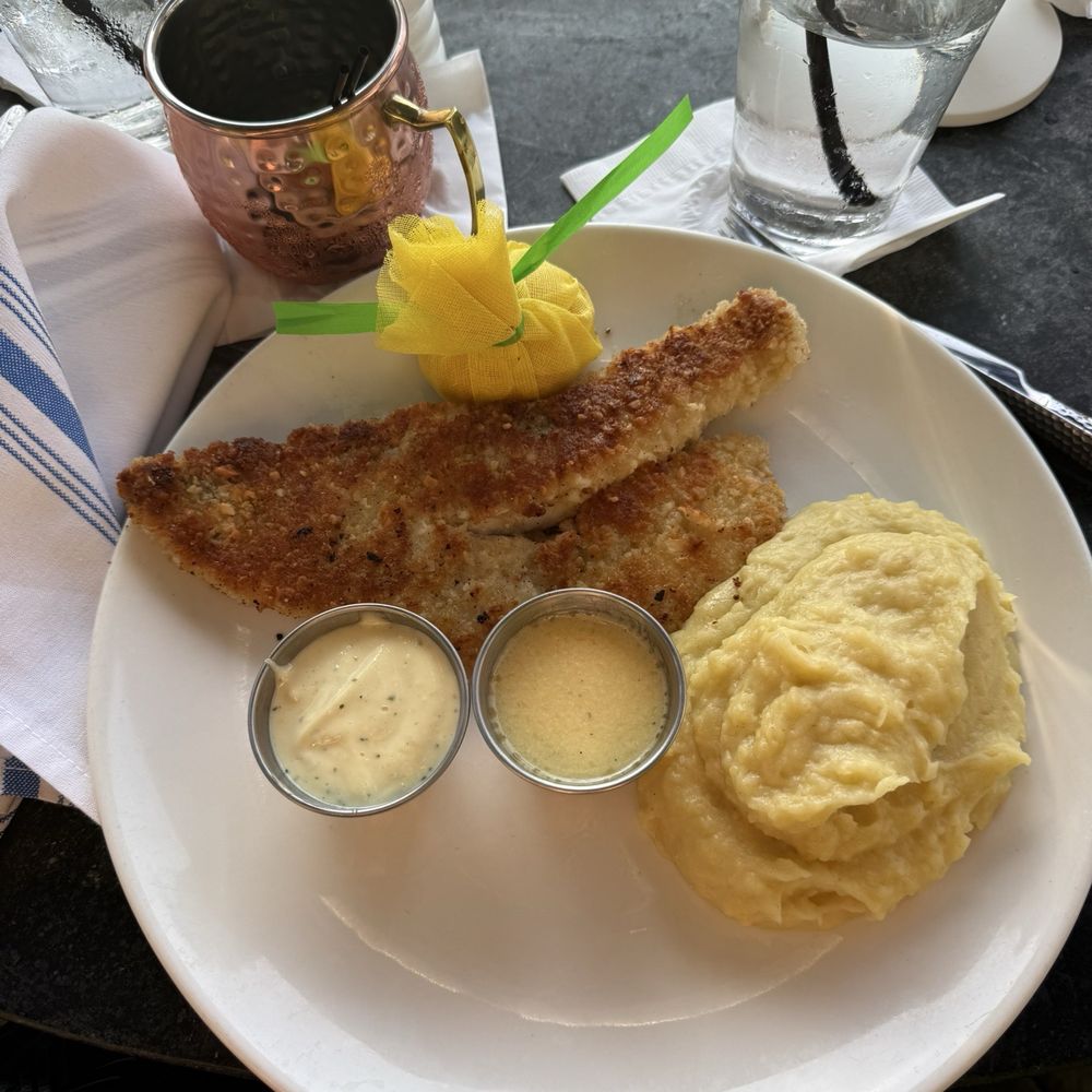 Lighthouse Restaurant - Macadamia Crusted Walleye & Garlic Mashed Potatoes - Seafood Near Me - Cedar Lake, Indiana