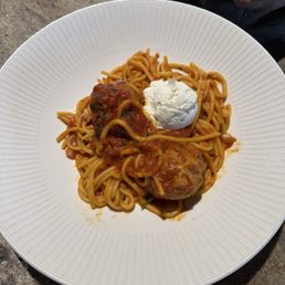 Half portion spaghetti and meatball.