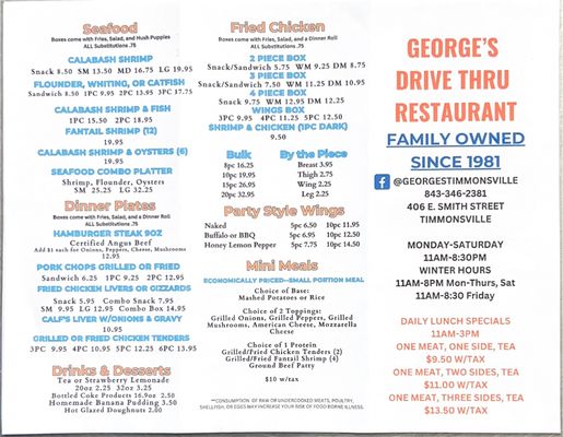 Menu photo 2 George's Drive In Restaurant Timmonsville, SC Menu photo 2 George's Drive In Restaurant Timmonsville, SC