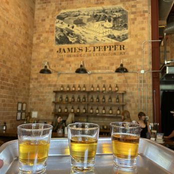 James E Pepper Distillery - three glasses of whiskey on a tray - Distilleries Near Me - Lexington, Kentucky
