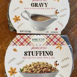 Sprouts Farmers Market - Stuffing & gravy - cane with two each including mashed potatoes.  All very tasty.