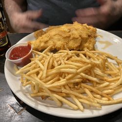 Fish & chips with a bottle of malt vinegar