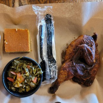 Mission BBQ - Half chicken, collard green and cornbread - Barbeque Near Me - Boynton Beach, Florida Mission BBQ - Half chicken, collard green and cornbread - Barbeque Near Me - Boynton Beach, Florida