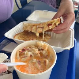 Lobster bisque and lobster grilled cheese Lobster bisque and lobster grilled cheese