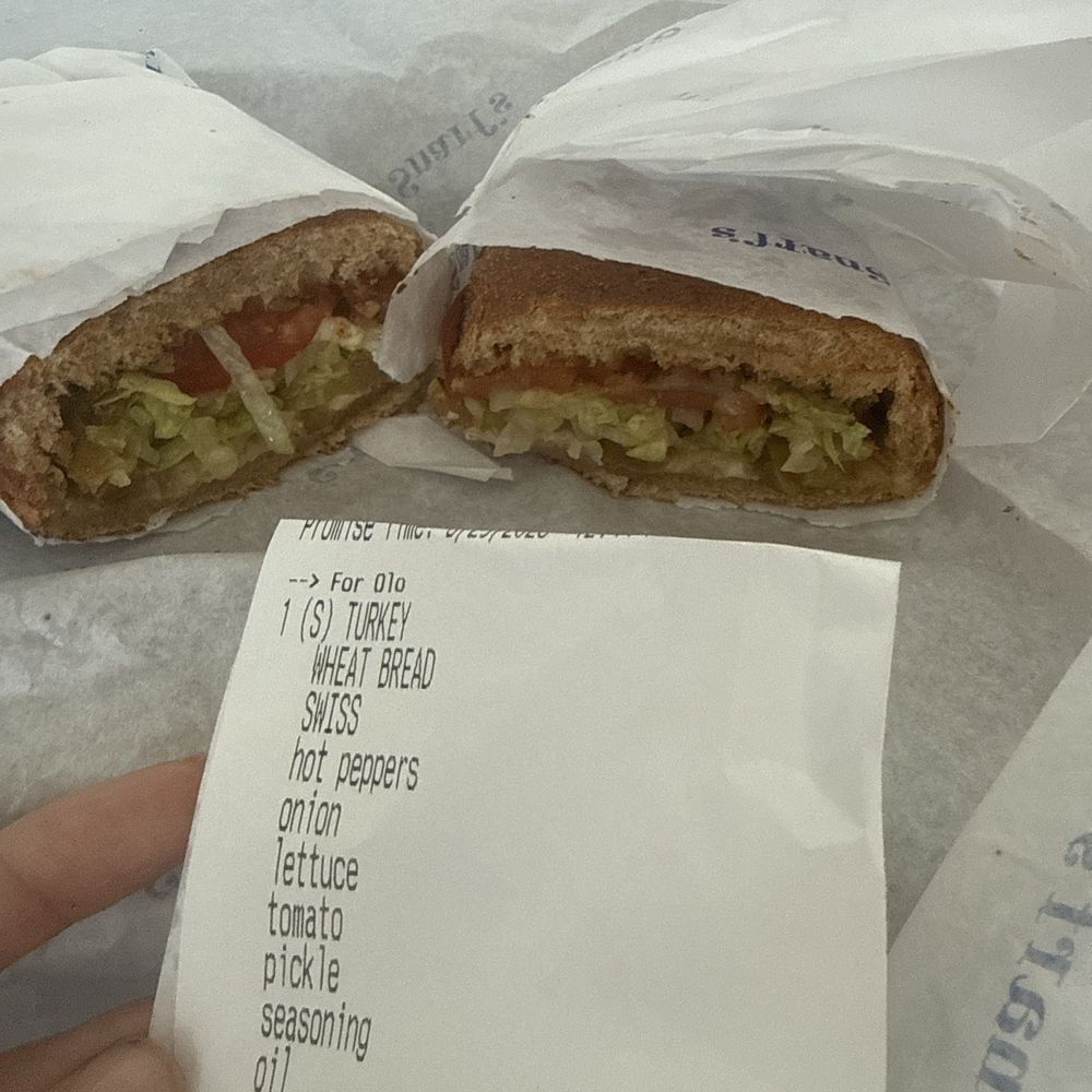 They just gave me a turkey sandwich with no turkey. Their phone line is disconnected so I can't call them about my issue They just gave me a turkey sandwich with no turkey. Their phone line is disconnected so I can't call them about my issue