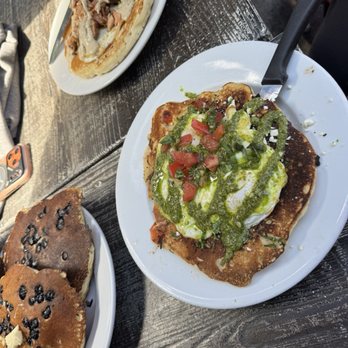 Shoop's - Blueberry Pancake, Savory Salmon Pancake, Savory Tomato Basil Pancake - Delis Near Me - Santa Monica, California
