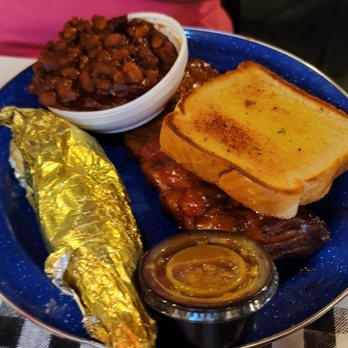Rib Country BBQ - Murphy - Half Rack, Beans, Sweet Potato, and Garlic Toast - Barbeque Near Me - Murphy, North Carolina