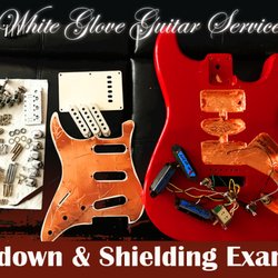 White Glove Guitar Service - 360-degree copper electro-magnetic shielding of electronics cavities to reduce hum from external signals