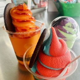 LiHing Mui with lihing topping Strawberry and Vanilla swirl Pandan and ube swirl take out