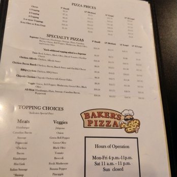 Baker's Pizza - Menu back - Pizza Near Me - Maysville, Oklahoma