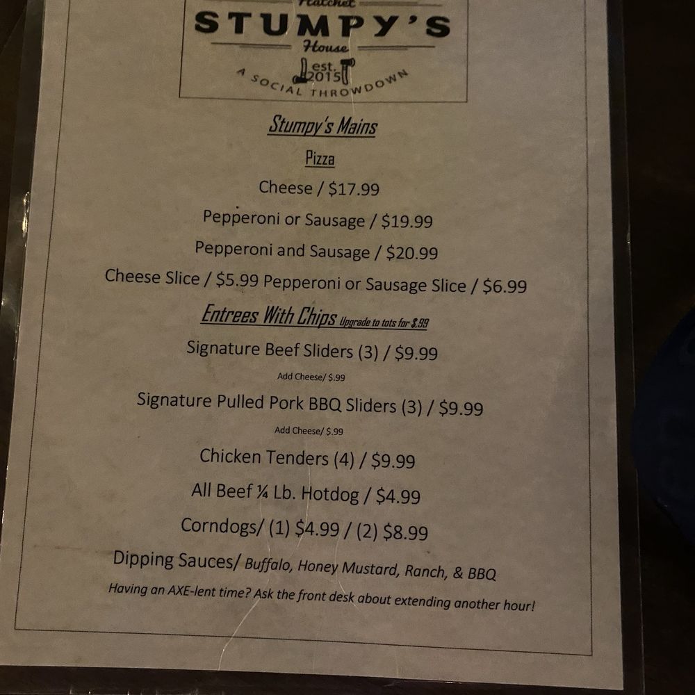 Stumpy's - Menu - Axe Throwing Near Me - Richmond, Virginia Stumpy's - Menu - Axe Throwing Near Me - Richmond, Virginia