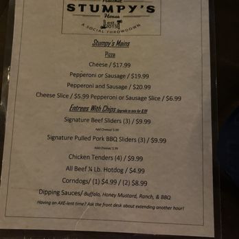 Stumpy's - Menu - Axe Throwing Near Me - Richmond, Virginia Stumpy's - Menu - Axe Throwing Near Me - Richmond, Virginia