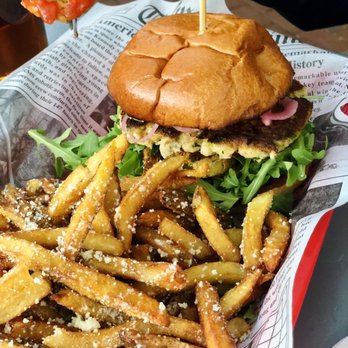 Offshore Ale - Crabcake sandwich and Parmesan Truffle Fries - truffle fries upgrade for $2 instead of bag of chips. So worth! - Breweries Near Me - Oak Bluffs, Massachusetts