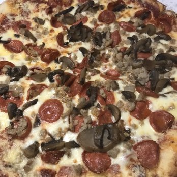 Amico's Pizza - Medium with pepperoni, sausage and mushrooms with butter/parmesan/garlic crust - Pizza Near Me - Livonia, Michigan