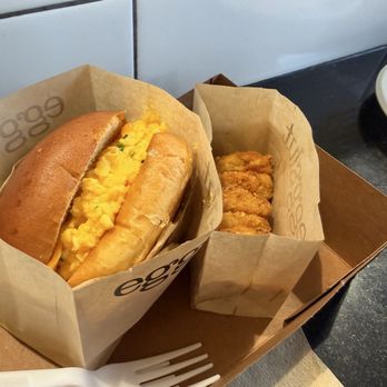 Eggslut - Fairfax sandwich and truffle hash brown - Breakfast & Brunch Near Me - Los Angeles, California Eggslut - Fairfax sandwich and truffle hash brown - Breakfast & Brunch Near Me - Los Angeles, California
