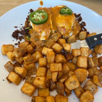 Scrambled - South of the Border Benny with Breakfast Potatoes - Breakfast & Brunch Near Me - Henderson, Nevada Scrambled - South of the Border Benny with Breakfast Potatoes - Breakfast & Brunch Near Me - Henderson, Nevada