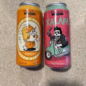 One Well Brewing - Left: man go crazy mango hard cider Right: XALAPA jalapeño blond beer - Breweries Near Me - Kalamazoo, Michigan One Well Brewing - Left: man go crazy mango hard cider Right: XALAPA jalapeño blond beer - Breweries Near Me - Kalamazoo, Michigan