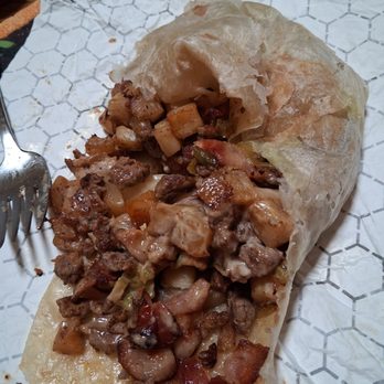 Los Sanchez Grill - Los Sanchez Grill "Diablo Burrito." Tortilla fell apart. Had to use a fork to finish it. Filling was delicious with steak, chicken, potato. - Food Trucks Near Me - Las Cruces, New Mexico