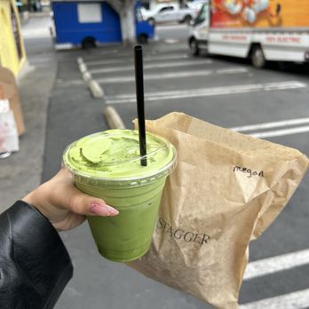 Stagger Coffee - Iced Double Matcha, 50% sweet, oat milk and a ham and cheese croissant - Coffee & Tea Near Me - Los Angeles, California Stagger Coffee - Iced Double Matcha, 50% sweet, oat milk and a ham and cheese croissant - Coffee & Tea Near Me - Los Angeles, California