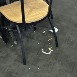 Dirty and all the wait staff hugging and laughing clean the dang floor