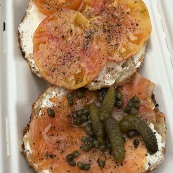 Courage Bagels - Bagels of friend (smoked salmon and the tomato one). - Bagels Near Me - Los Angeles, California Courage Bagels - Bagels of friend (smoked salmon and the tomato one). - Bagels Near Me - Los Angeles, California