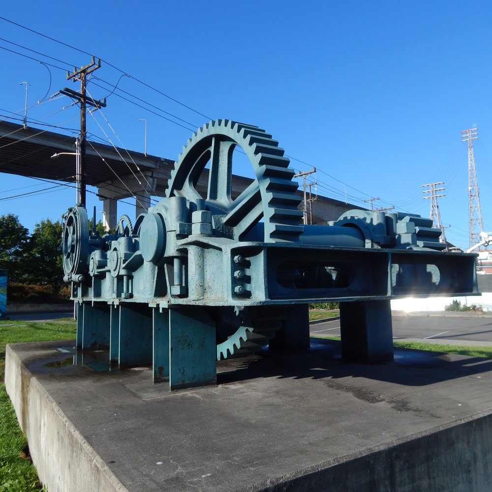 Bridge Gear Park - West Seattle Bridge up high past/beyond the gears. - Parks Near Me - Seattle, Washington