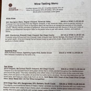 Volcan Mountain Winery - Menu - Wineries Near Me - Julian, California Volcan Mountain Winery - Menu - Wineries Near Me - Julian, California