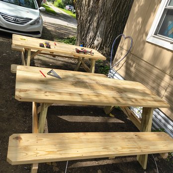 Luke's Handy Services - Built 2 picnic tables from a home depot kit. They turned out real nice after stain and seal - Snow Removal Near Me - West Concord, Minnesota Luke's Handy Services - Built 2 picnic tables from a home depot kit. They turned out real nice after stain and seal - Snow Removal Near Me - West Concord, Minnesota