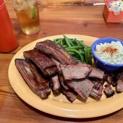 Slim's Bar-B-Q & Grill - Combo Plate for Lunch. St. Louis Ribs and Sliced Brisket.