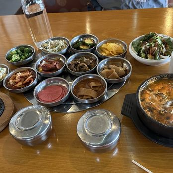 KPUB Korean BBQ - Spicy pork and Yuk Gae Jang (Spicy Korean Beef Soup).  With plenty of side dishes. All wonderfully made and fresh. - Barbeque Near Me - Anchorage, Alaska
