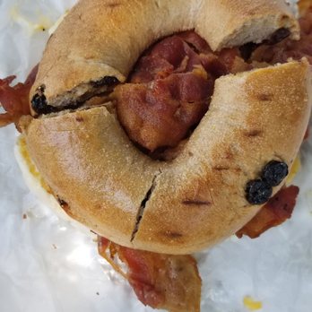 GW Delicatessen - Bacon, Egg and Cheese on toasted cinnamon raisin bagel - Delis Near Me - Washington, DC, District of Columbia GW Delicatessen - Bacon, Egg and Cheese on toasted cinnamon raisin bagel - Delis Near Me - Washington, DC, District of Columbia