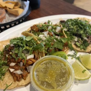 El Guanaco - Two tacos al pastor and one steak - Salvadoran Near Me - St. Louis, Missouri El Guanaco - Two tacos al pastor and one steak - Salvadoran Near Me - St. Louis, Missouri