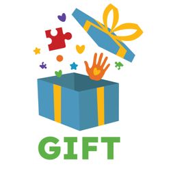 Golden Integrated Family Therapy - Company logo with gift box showing various symbols that represent autism coming out of box