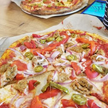Blaze Pizza - Link in, sub fresh onions not sautéed as on the menu, add jalapeños. Plus a pick 2 topp in the background - Salad Near Me - Amherst, New York Blaze Pizza - Link in, sub fresh onions not sautéed as on the menu, add jalapeños. Plus a pick 2 topp in the background - Salad Near Me - Amherst, New York