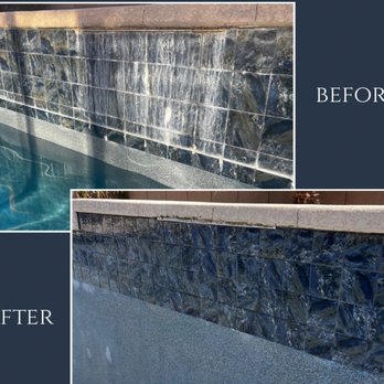 The Pool Tile Blasters - Before and after picture of a waterfall we cleaned. - Pool Cleaners Near Me The Pool Tile Blasters - Before and after picture of a waterfall we cleaned. - Pool Cleaners Near Me