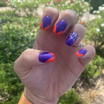 Allure Salon & Spa - Spooky, purple and orange spiderweb Halloween nails - Nail Salons Near Me - Castaic, California Allure Salon & Spa - Spooky, purple and orange spiderweb Halloween nails - Nail Salons Near Me - Castaic, California
