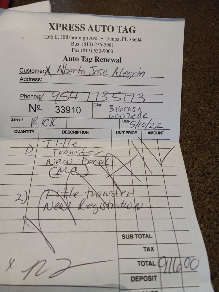 XPRESS AUTO TAG Updated August 2024 1266 E Hillsborough, Tampa