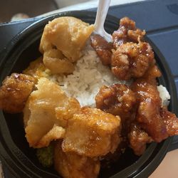 No 1 Express - General Tso chicken, Tofu and sweet & sour pork without the sauce over rice.