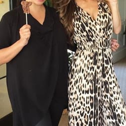 Model Sarah Stage and Event Planner Loriann Serna with our milk chocolate elephant lollipops.