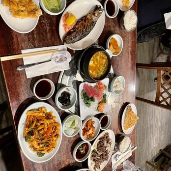 Yechon - Seafood pancake, set menu including fish, soybean soup, sashimi, spicy squid, bulgogi, and sides. - Korean Near Me - Annandale, Virginia Yechon - Seafood pancake, set menu including fish, soybean soup, sashimi, spicy squid, bulgogi, and sides. - Korean Near Me - Annandale, Virginia