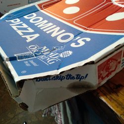 Domino's Pizza - Crushed box with pizza sticking to the top tonight - waited for 90 minutes for this crushed pizza.