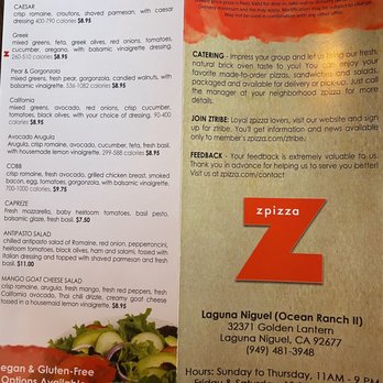 zpizza - Menu - Pizza Near Me - Laguna Niguel, California