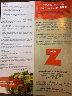 Menu photo 2 zpizza Laguna Niguel, CA