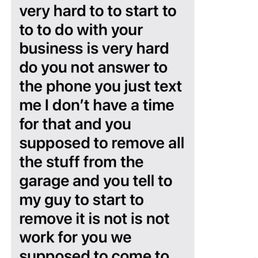 Unprofessional text from owner