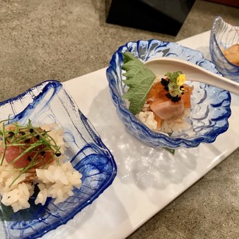 Delage - Mini donburi - toro, trout with ikura; spicy scallop - Japanese Near Me - Oakland, California Delage - Mini donburi - toro, trout with ikura; spicy scallop - Japanese Near Me - Oakland, California